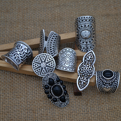 8Pcs Retro Alloy and Resin Cuff Open Rings Set WG49266-01-1