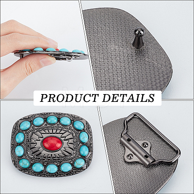 1Pc Rectangle Alloy & Synthetic Turquoise Buckles FIND-CL0002-38A-1