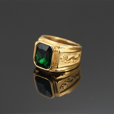 304 Stainless Steel with Cubic Zirconia Dragon Pattern Finger Rings for Men FS-WGD623F-04-1