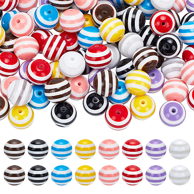  96Pcs 8 Colors Stripe Resin Beads RESI-NB0002-01-1