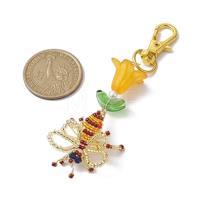 Bees Handmade Glass Seed Beads Pendants Decorations HJEW-MZ00069-1