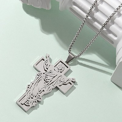 304 Stainless Steel Religion Pendant Necklaces NJEW-Z058-04P-1