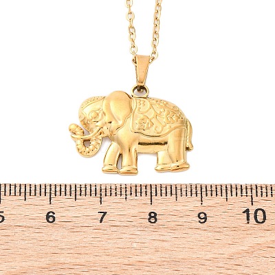 Elephant 304 Stainless Steel Pendant Necklaces NJEW-H059-06G-1