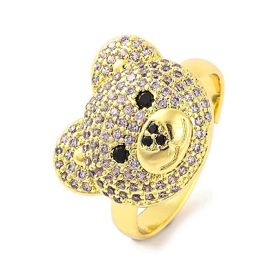 Bear Brass Micro Pave Cubic Zirconia Open Cuff Ring for Women RJEW-U003-22D-G-1