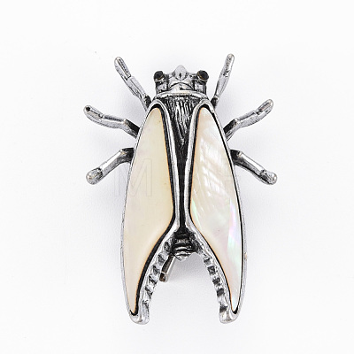Cicada Shape Natural White Shell Brooch Pin G-N333-007A-RS-1