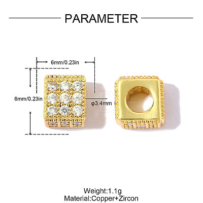 Brass Clear Cubic Zirconia Beads KK-OY001-03G-1