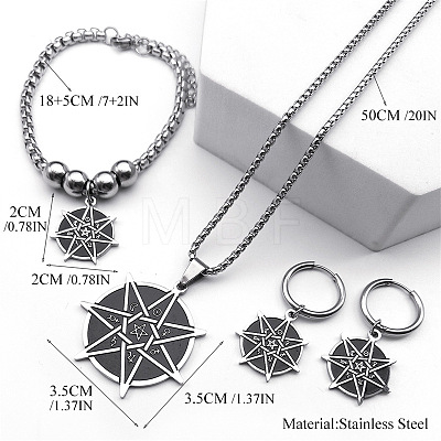 304 Stainless Steel Charms Bracelets & Hoop Earrings & Pendant Necklaces Sets FS-WG39A04-01-1