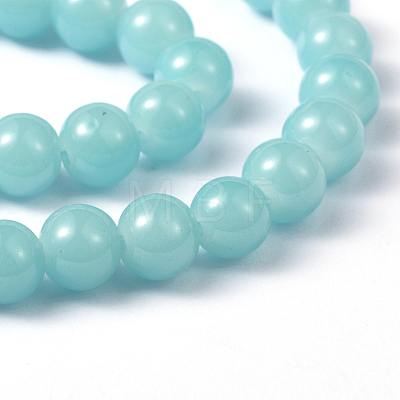 Pale Turquoise Color Spray Painted Round Imitation Jade Glass Beads Strands X-DGLA-S076-8mm-19-1