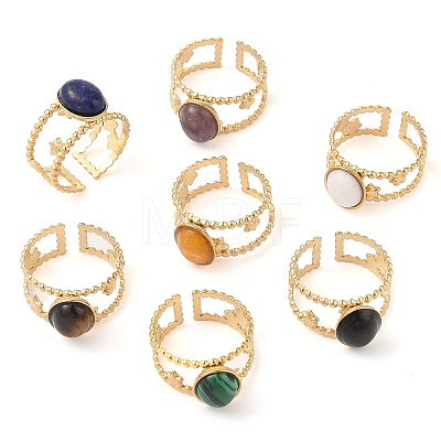 Oval Natural Mixed Stone Finger Rings RJEW-Z057-11G-1