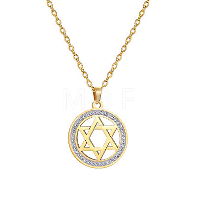 Stainless Steel Crystal Rhinestone Star of David Pendant Necklaces FS-WGE09DF-02-1