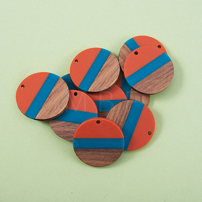 Two Tone Transparent Resin & Wood Pendants RESI-CJ0005-02-1