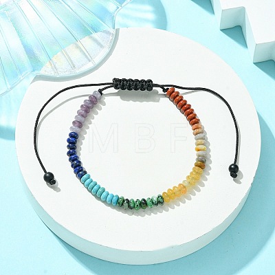 Natural & Synthetic Mixed Gemstone Flat Round Braided Bead Bracelet BJEW-JB09710-02-1