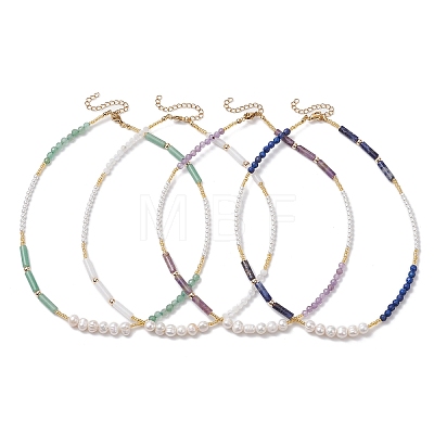 Natural Gemstone & Natural Pearl & Glass Seed Beaded Necklaces for Women NJEW-JN05094-1
