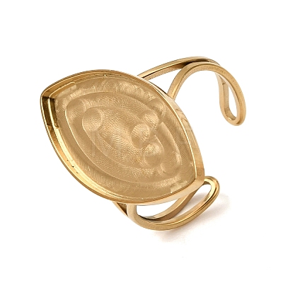 Horse Eye 304 Stainless Steel Open Cuff Bangle Makings with Bezel Tray SA-CBABF3F-02G-06-1