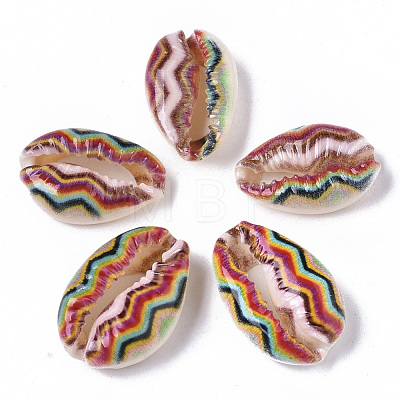 Printed Natural Cowrie Shell Beads SSHEL-R047-01-E02-1