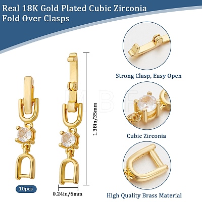 10Pcs Brass with Cubic Zirconia Fold Over Clasps ZIRC-BBC0002-67G-1