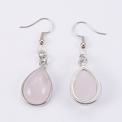 Natural Rose Quartz Dangle Earrings EJEW-F133-02G-1
