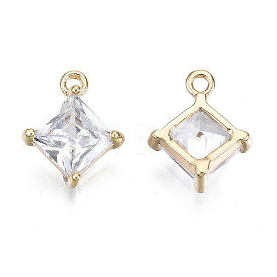 Brass Micro Pave Clear Cubic Zirconia Charms KK-T056-65G-NF-1