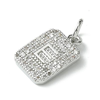 Rack Plating Brass Micro Pave Clear Cubic Zirconia Charms KK-G501-01E-P-1