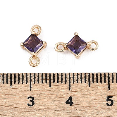 Brass Pave Glass Rhombus Links Connector Charms GLAA-Q088-001G-1