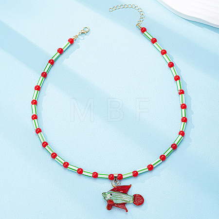 Summer Beach Fish Plastic Pendant Glass Beaded Necklaces for Women FS-WGD62F1-02-1