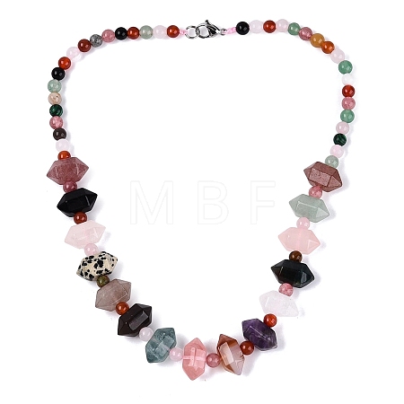 Natural & Synthetic Stone Round & Cone Beaded Necklaces NJEW-N064-03A-1