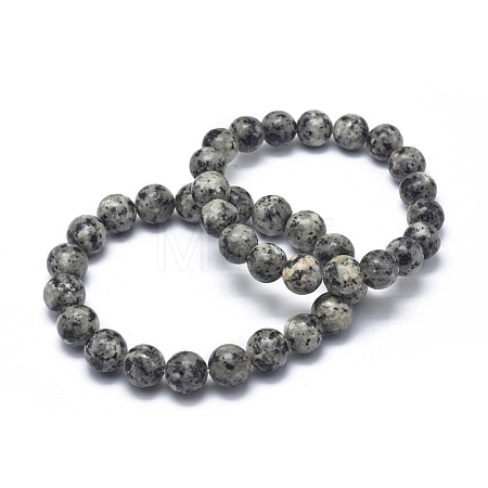Natural Sesame Jasper/Kiwi Jasper Bead Stretch Bracelets BJEW-K212-C-033-1