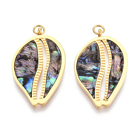 304 Stainless Steel Pave Natural Paua Shell Pendants STAS-N115-21B-G-1