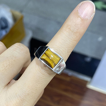Rectangle Natural Tiger Eye Finger Ring FIND-PW0021-07B-02-1