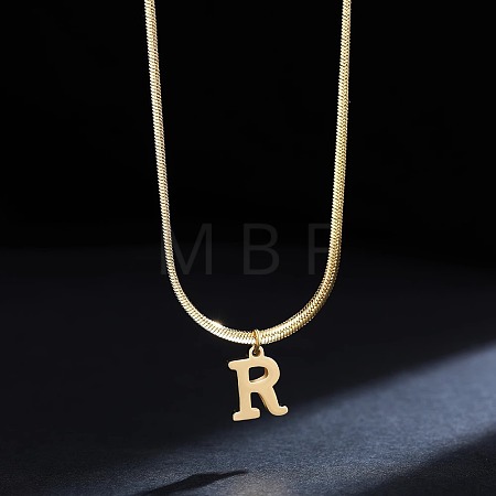 316 Surgical Stainless Steel Initial Pendant Flat Snake Chain Necklaces for Women WGC1053-18-1