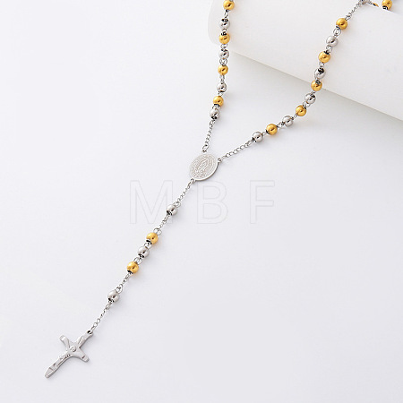 Vintage 304 Stainless Steel Round Rosary Bead Necklaces JJ1873-5-1