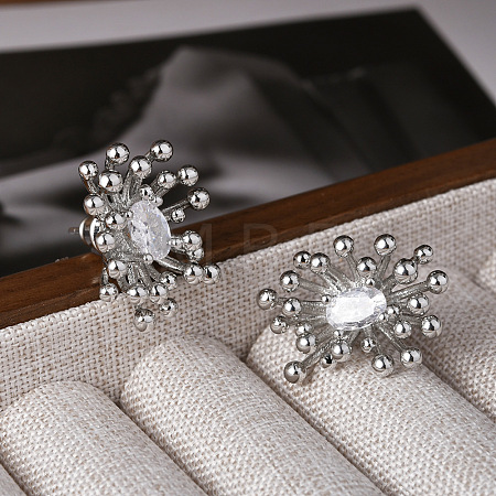 Brass Micro Pave Clear Cubic Zirconia Stud Earrings EJEW-A121-06P-1