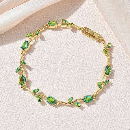 Brass Glass Flower Link Chain Bracelets KK-CBA7DFA-01G-01-1