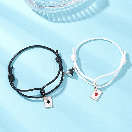 2Pcs Alloy Enamel Ace of Spades Card Charm Bracelets BJEW-JB13424-1