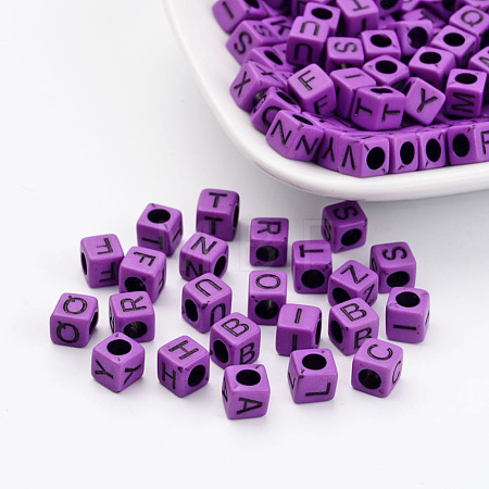 Mixed Letters Opaque Acrylic Cube Beads X-SACR-S177-04-1