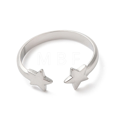 Non-Tarnish 304 Stainless Steel Double Star Open Cuff Ring for Women RJEW-K245-27P-1