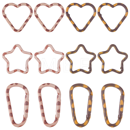 12Pcs 6 Styles Alloy Spring Gate Rings FIND-HS0002-71-1