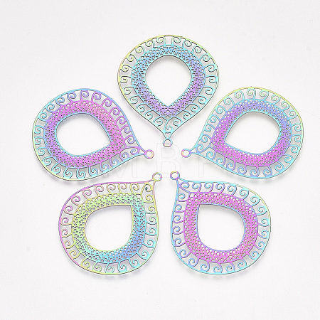 Ion Plating(IP) 201 Stainless Steel Filigree Pendants X-STAS-S108-34-1