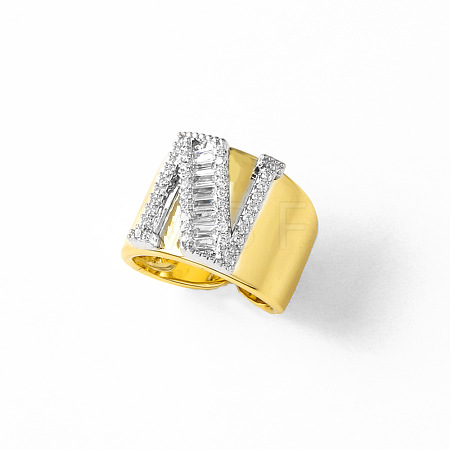 Brass Micro Pave Clear Cubic Zirconia Cuff Open Rings FS-WGA5D1D-14-1