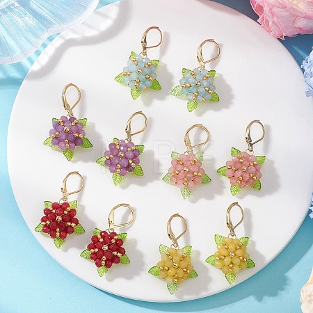 Valentine's Day Flower Natural Malaysian Jade & Glass Seed Beaded Leverback Earrings EJEW-MZ00700-1