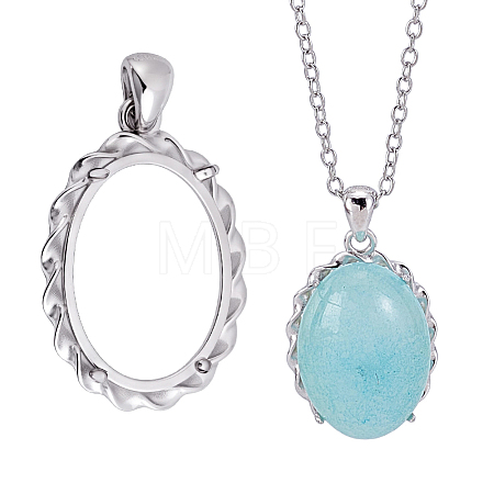 1Pc 925 Sterling Silver Pendant Cabochon Settings STER-GA0001-45-1