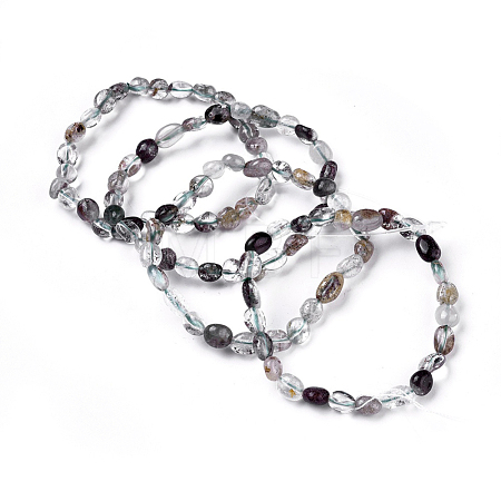 Natural Lodolite Quartz Bead Stretch Bracelets BJEW-K213-07-1