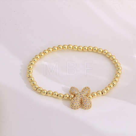 Brass Micro Pave Clear Cubic Zirconia Beaded Stretch Bracelets for Women FS-WGB95F4-09-1