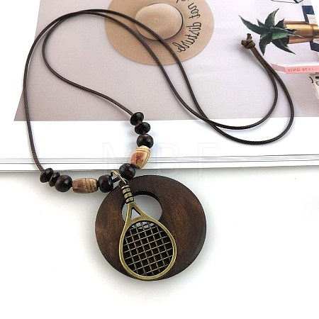 Bohemian Wood Donut Alloy Pendant Long Necklaces for Women FS-WGBD296-11-1