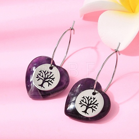 Natural Amethyst & 304 Stainless Steel Hoop Earrings for Women EJEW-G475-05P-06-1