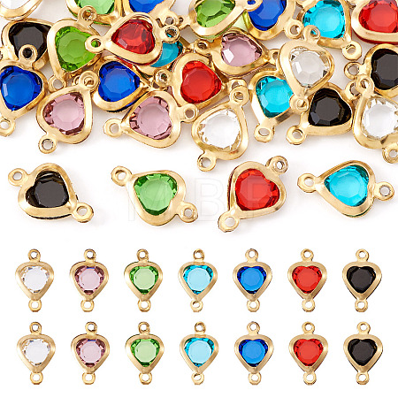 28Pcs 7 Colors Stainless Steel Pave Glass Heart Connector Charms STAS-TA0003-30-1