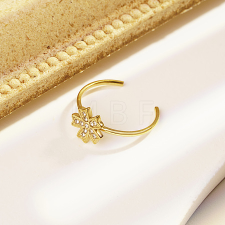 Stainless Steel with Rhinestone Adjustable Open Cuff Rings for Women PV3934-1
