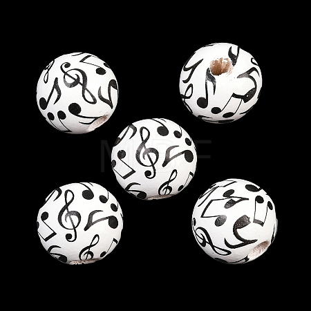 Printed Wood European Beads WOOD-G029-02-1