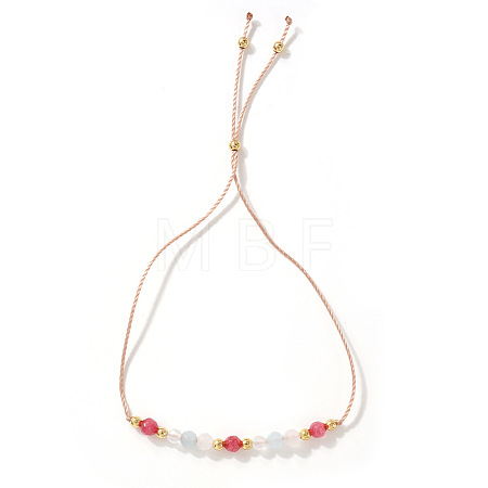 Adjustable Natural Gemstone & Brass Beaded Slider Bracelets for Women DZ3322-2-1