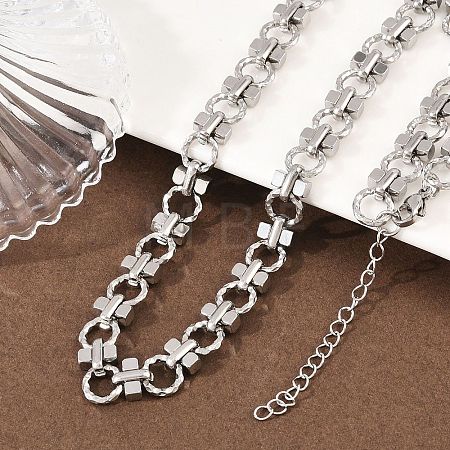 8MM 304 Stainless Steel Textured Ring Link Chain Necklaces NJEW-Z105-04P-03-1